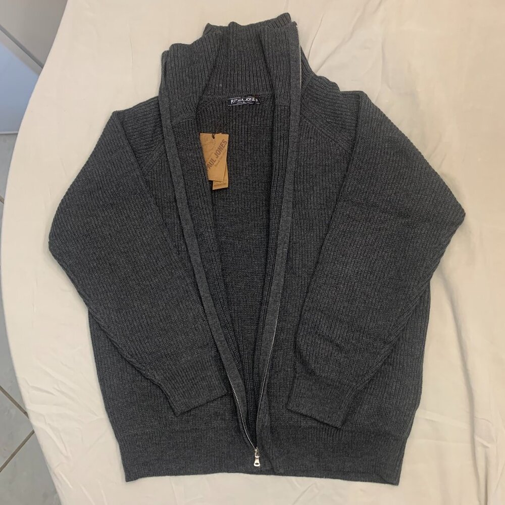 Men's High-Collar Zip Cardigan Sweater - Olive - Picture 4 of 7